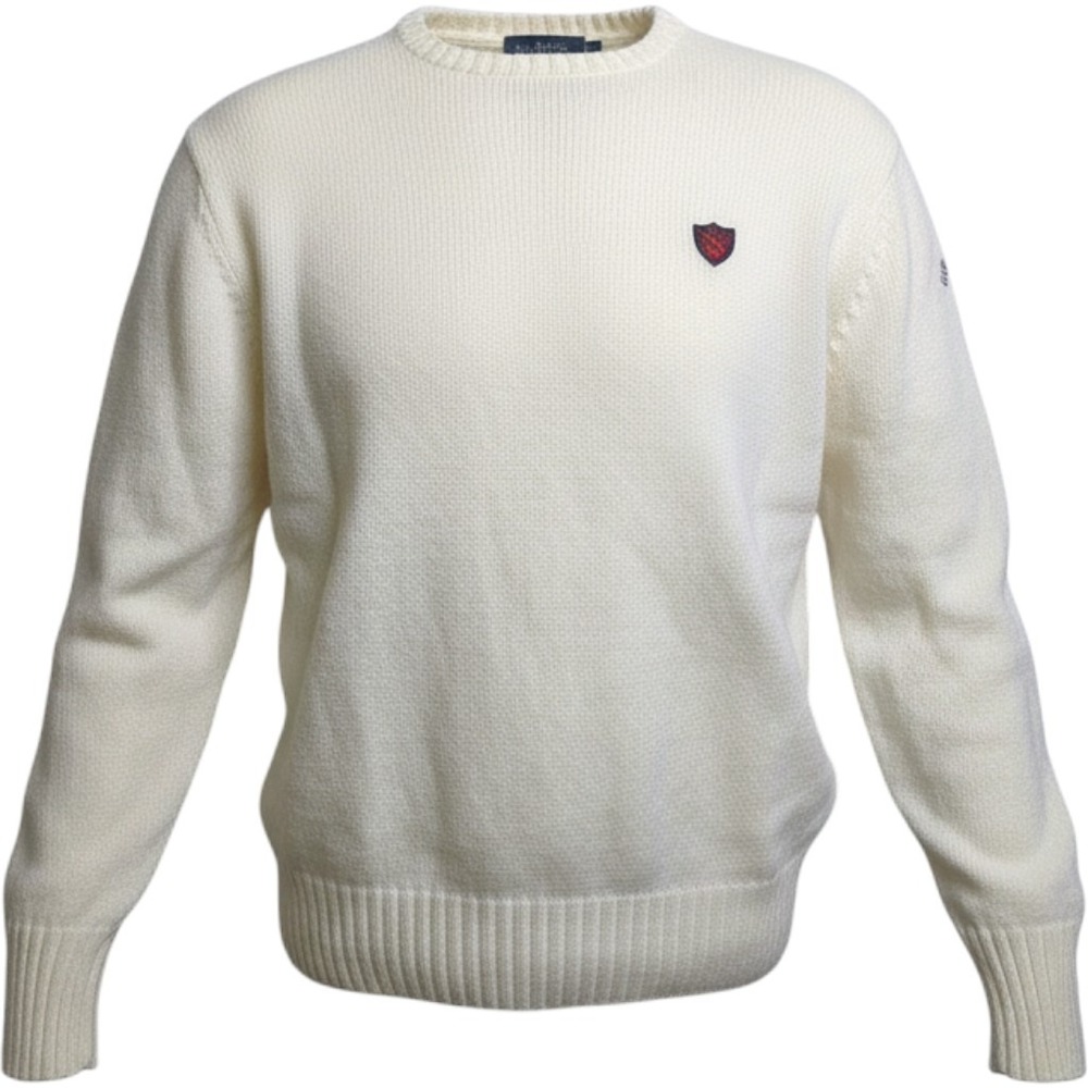 Vtg Polo Ralph Lauren Cable Knit Sweater White L Plaid Crest The Venturi 1993